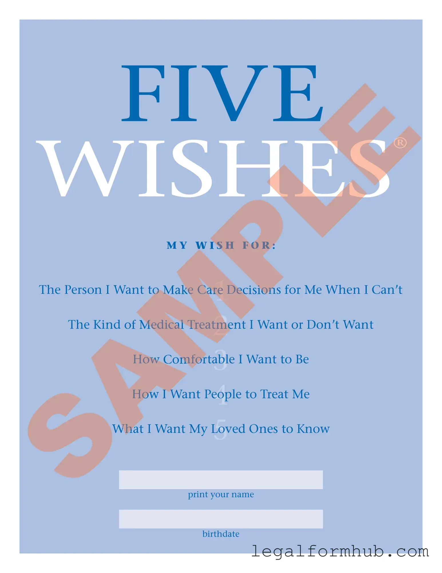Fill Your 5 Wishes Document Form