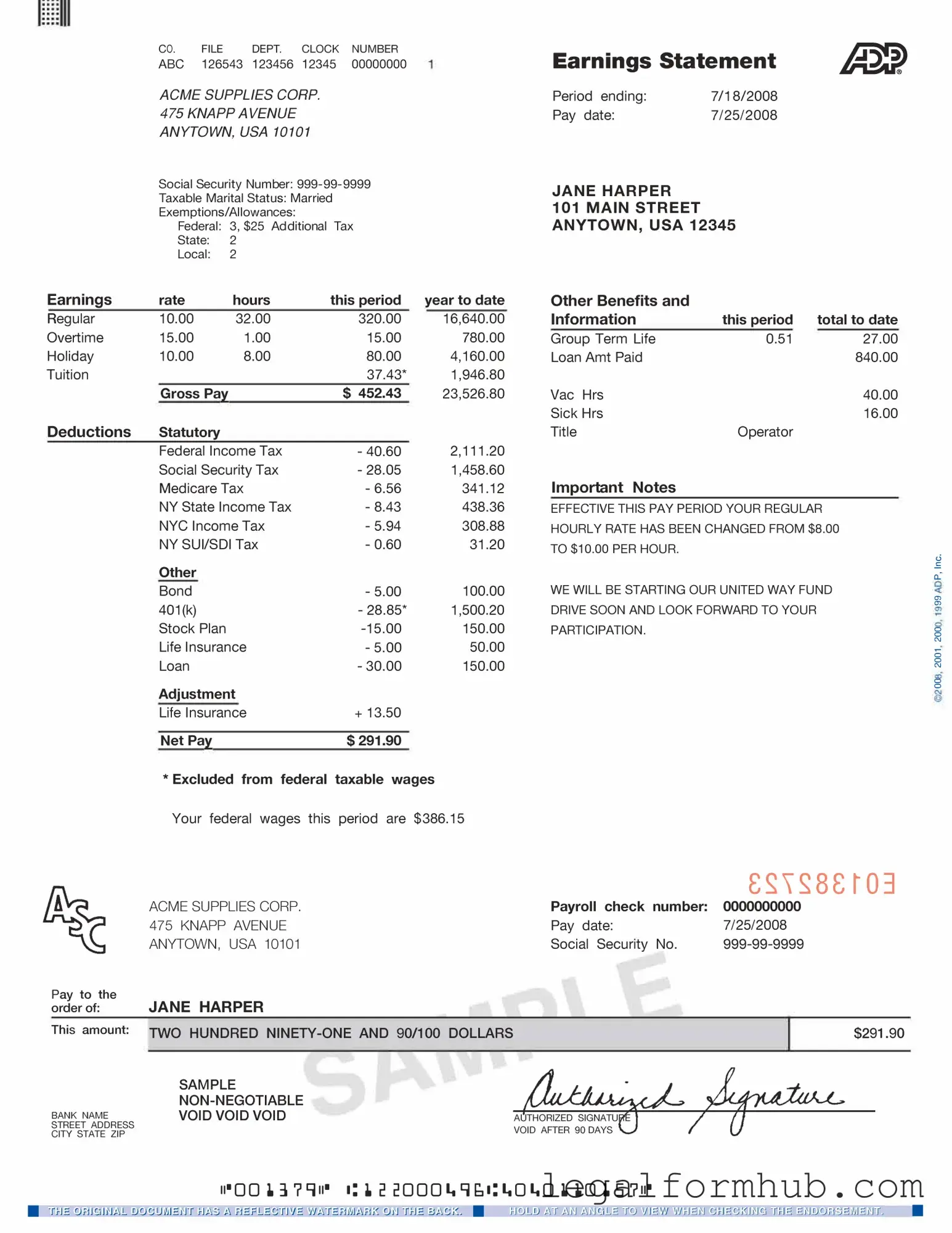 Fill Your Adp Pay Stub Form