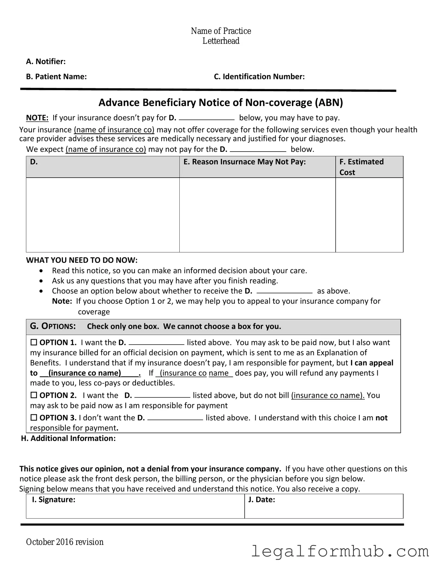 Fill Your Advance Beneficiary Notice of Non-coverage Form