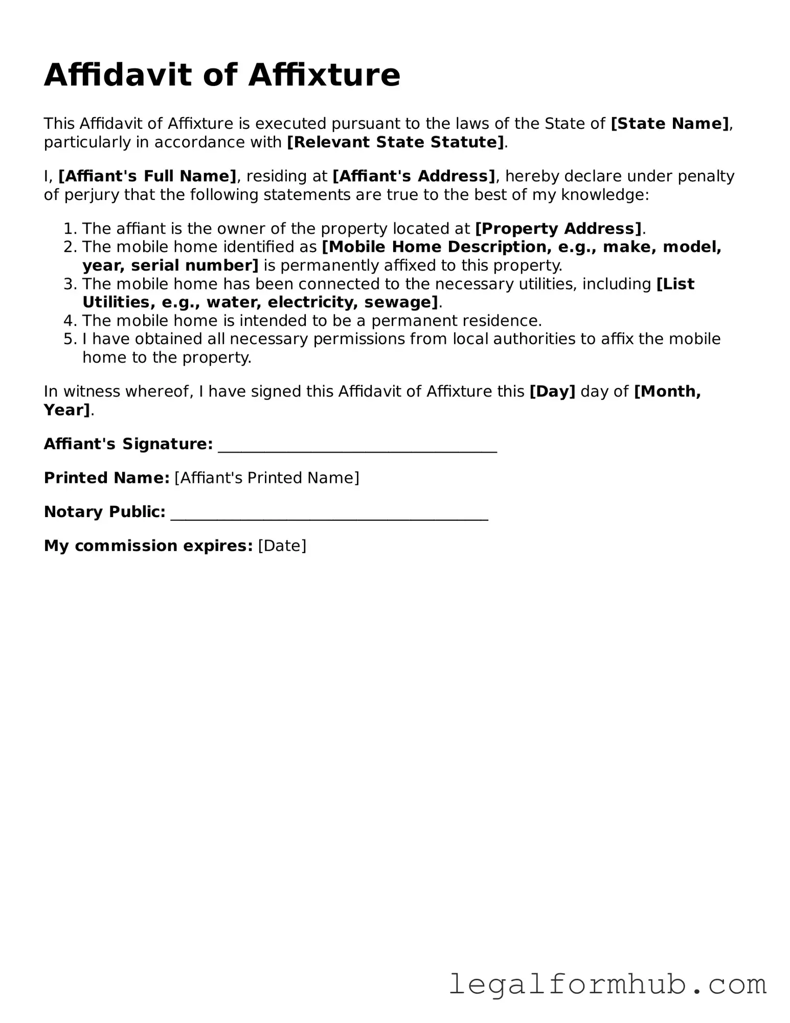 Printable Affidavit of Affixture Document