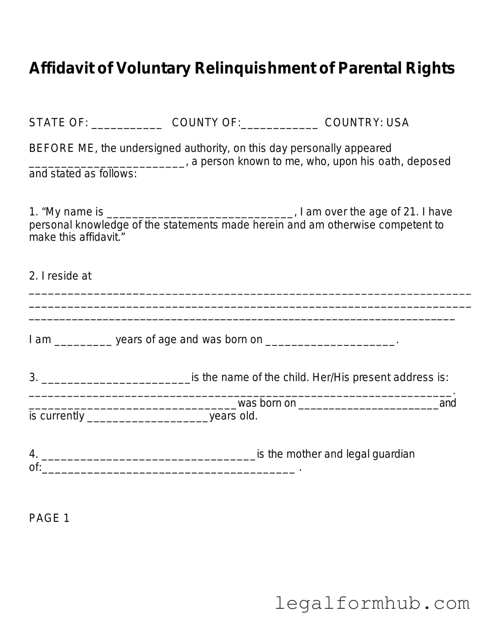 Fill Your Affidavit Parental Rights Form