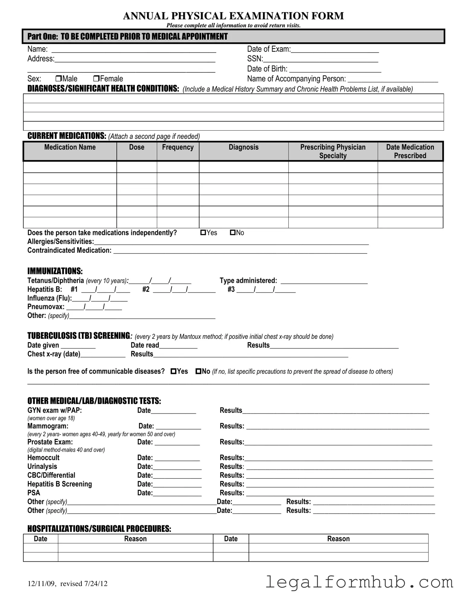 Fill Your Annual Physical Examination Form