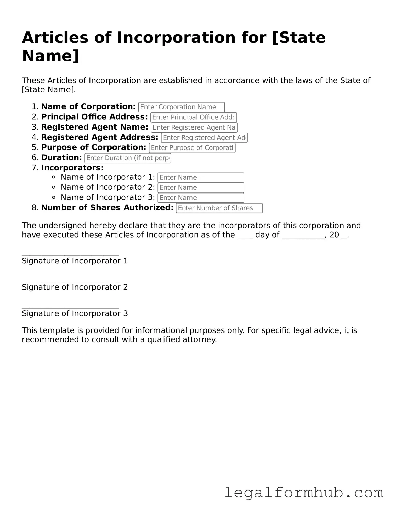 Printable Articles of Incorporation Document