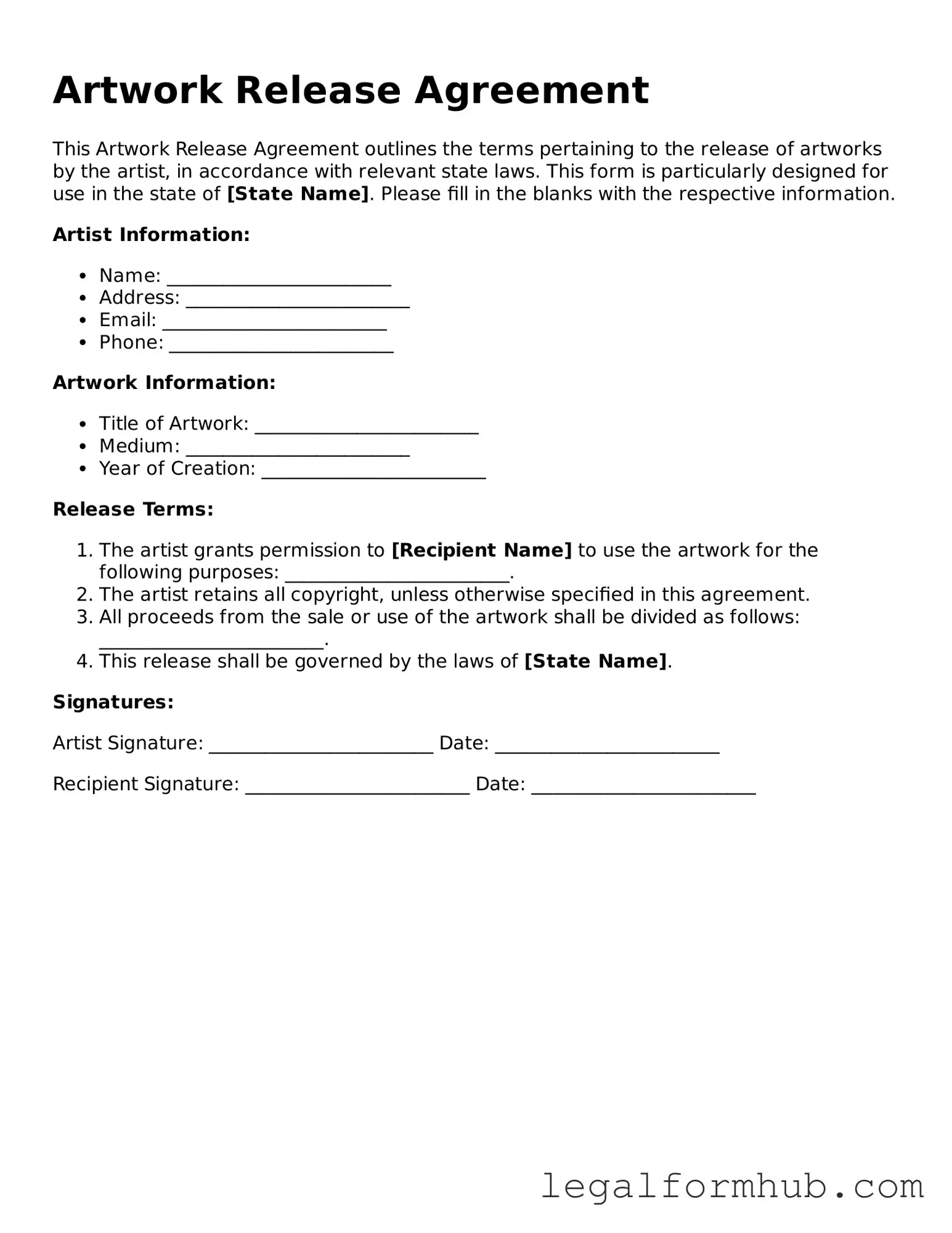 Printable Artwork Release Document