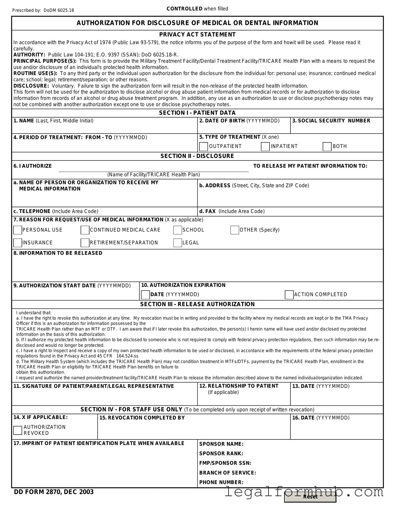 Fill Your DD 2870 Form