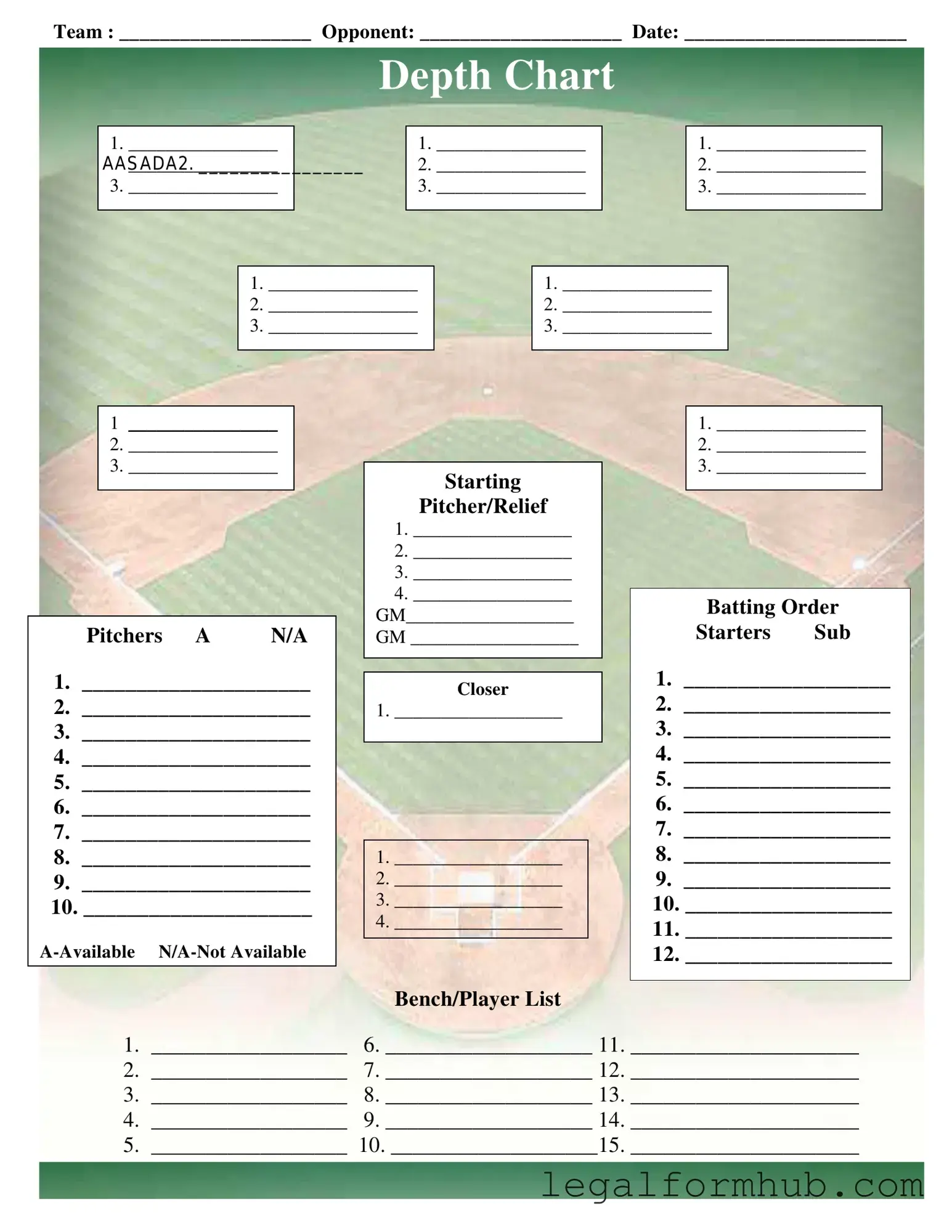 Fill Your Baseball Field Lineup Form