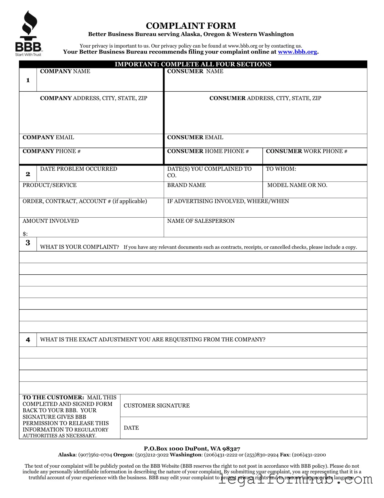 Fill Your Bbb Complaint Form