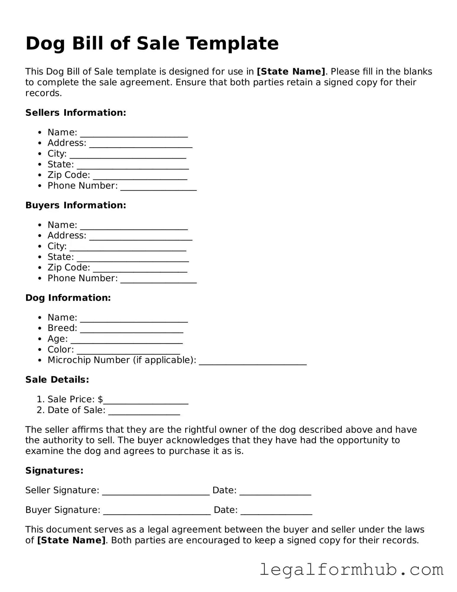 Printable Dog Bill of Sale Document