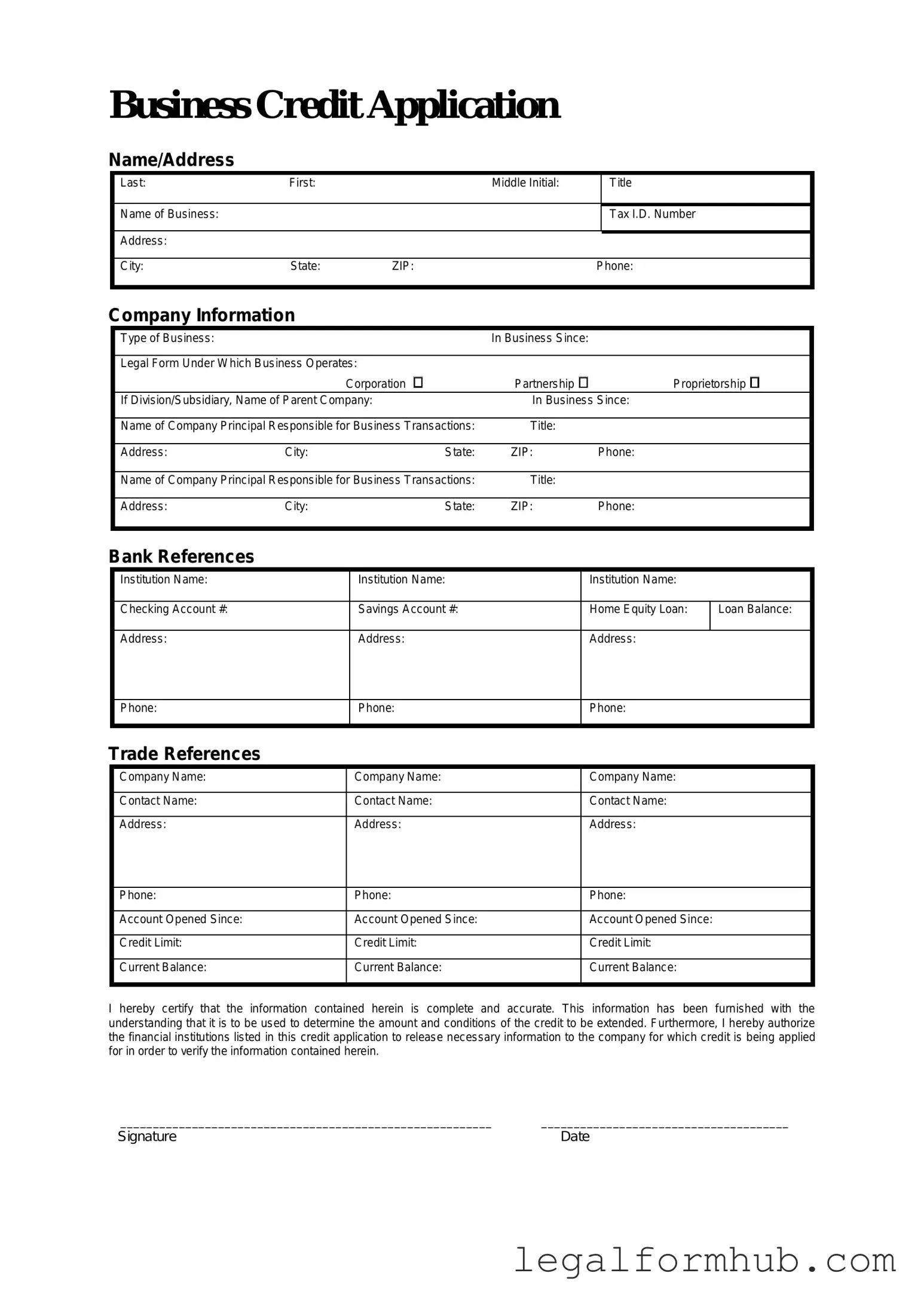 Fill Your Business Credit Application Form