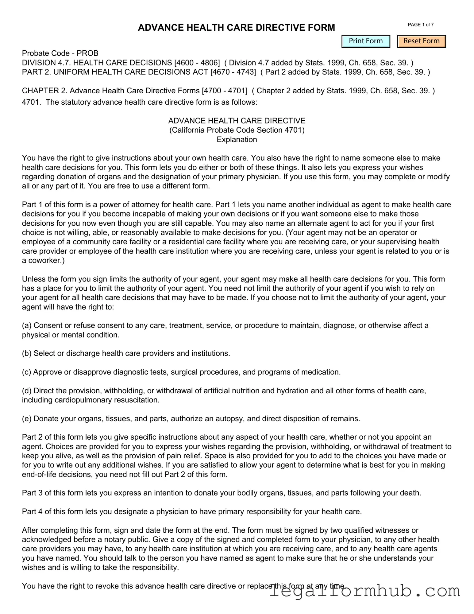 Fill Your California Advanced Health Care Directive Form