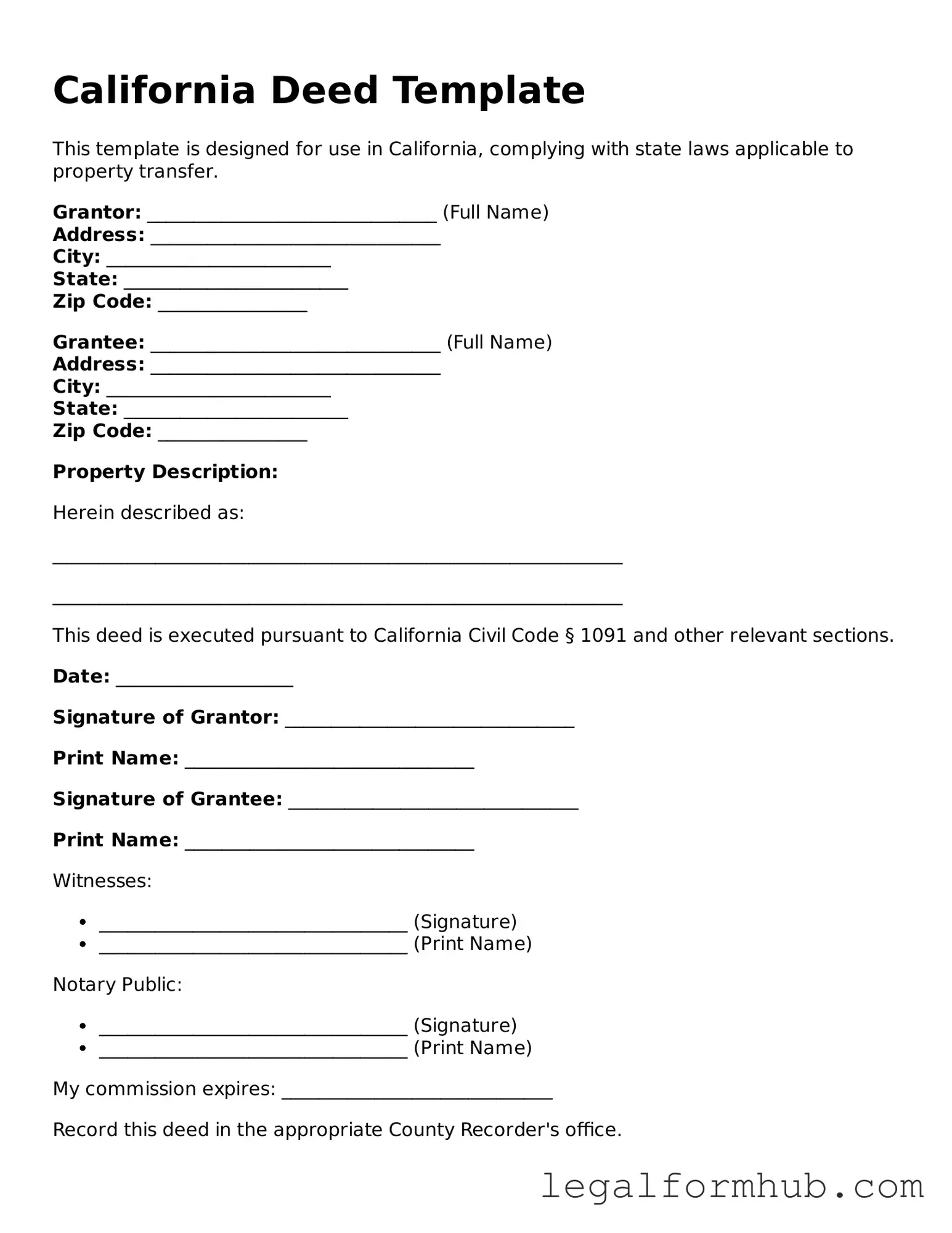 Free  Deed Template for California