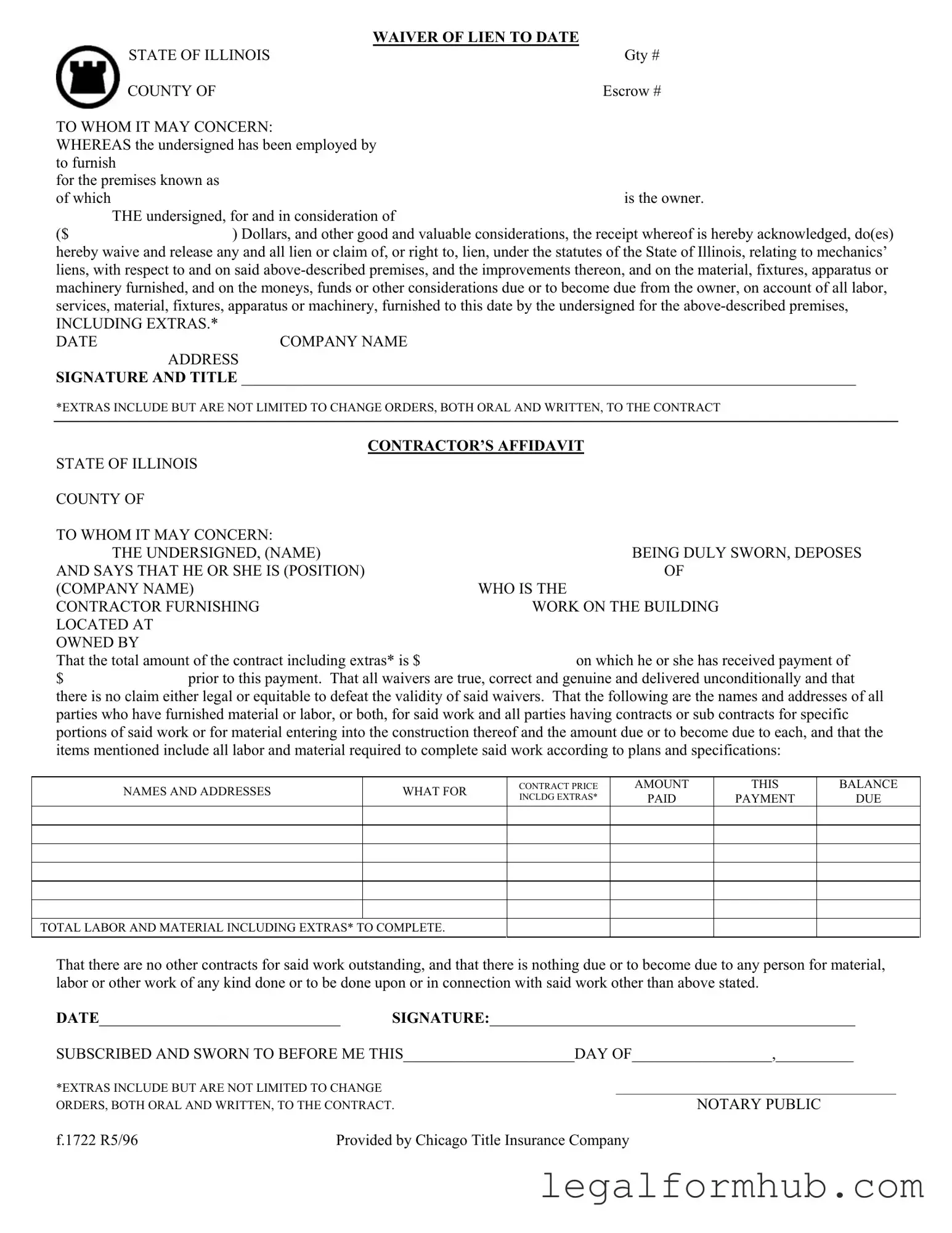 Fill Your Chicago Title Waiver Format Form