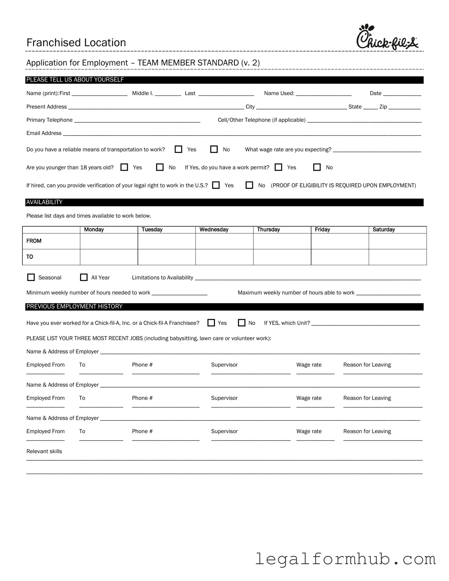 Fill Your Chick Fil A Job Application Form