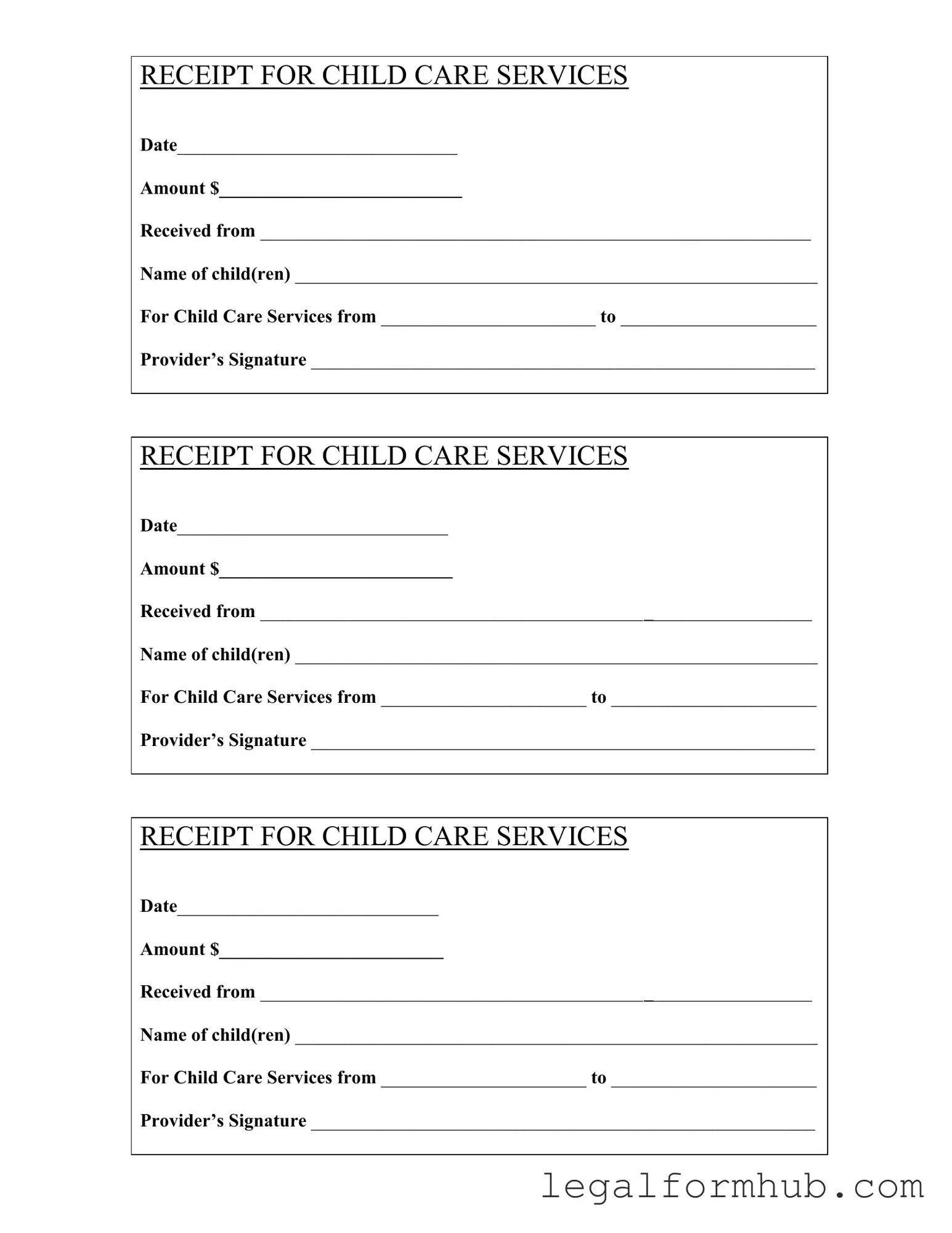 Fill Your Childcare Receipt Form
