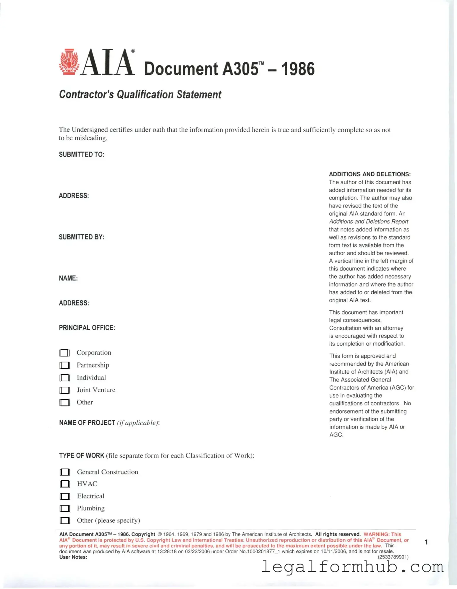 Fill Your AIA A305 Form