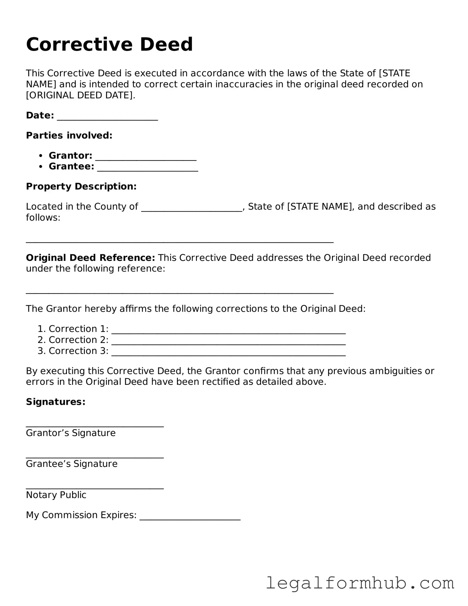 Printable Corrective Deed Document