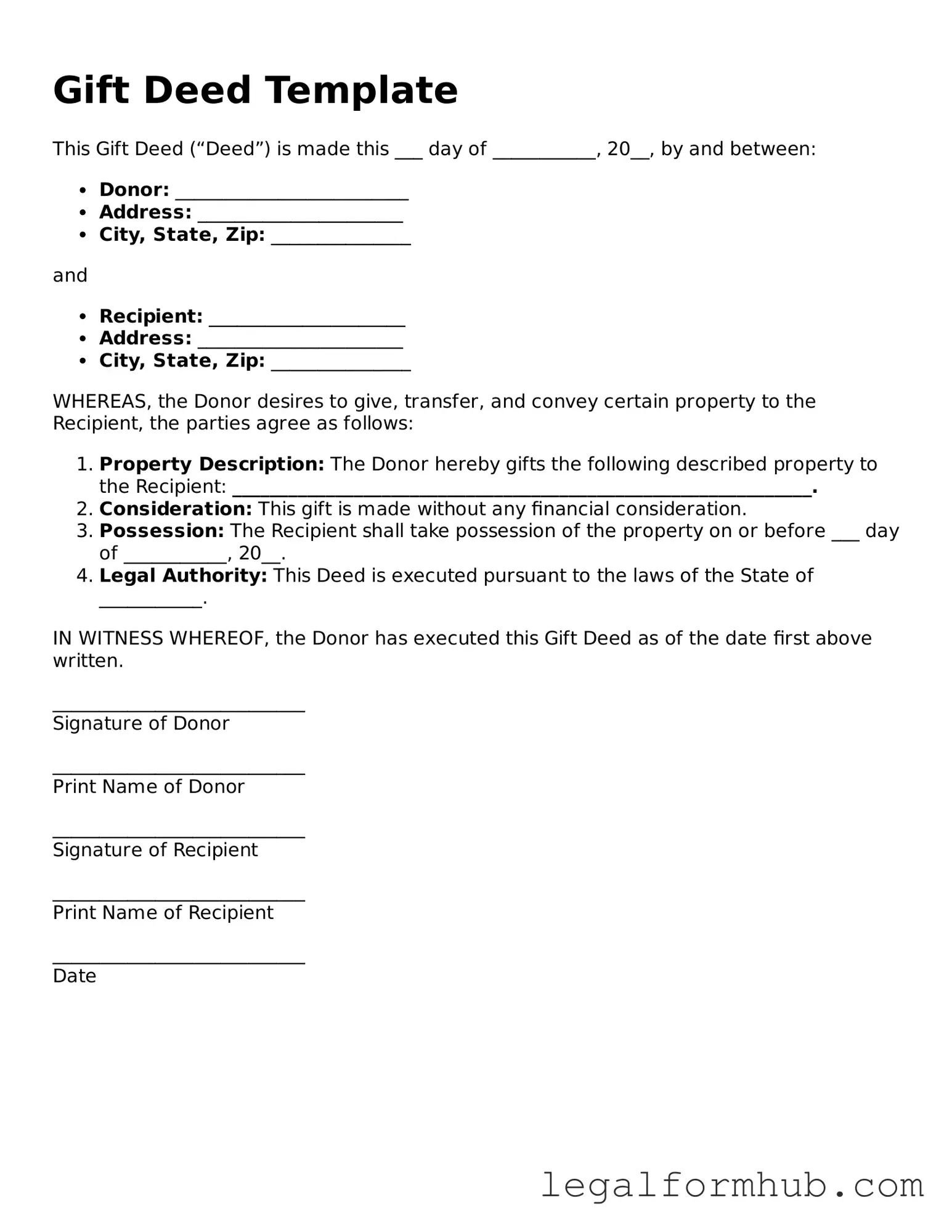 Printable Gift Deed Document