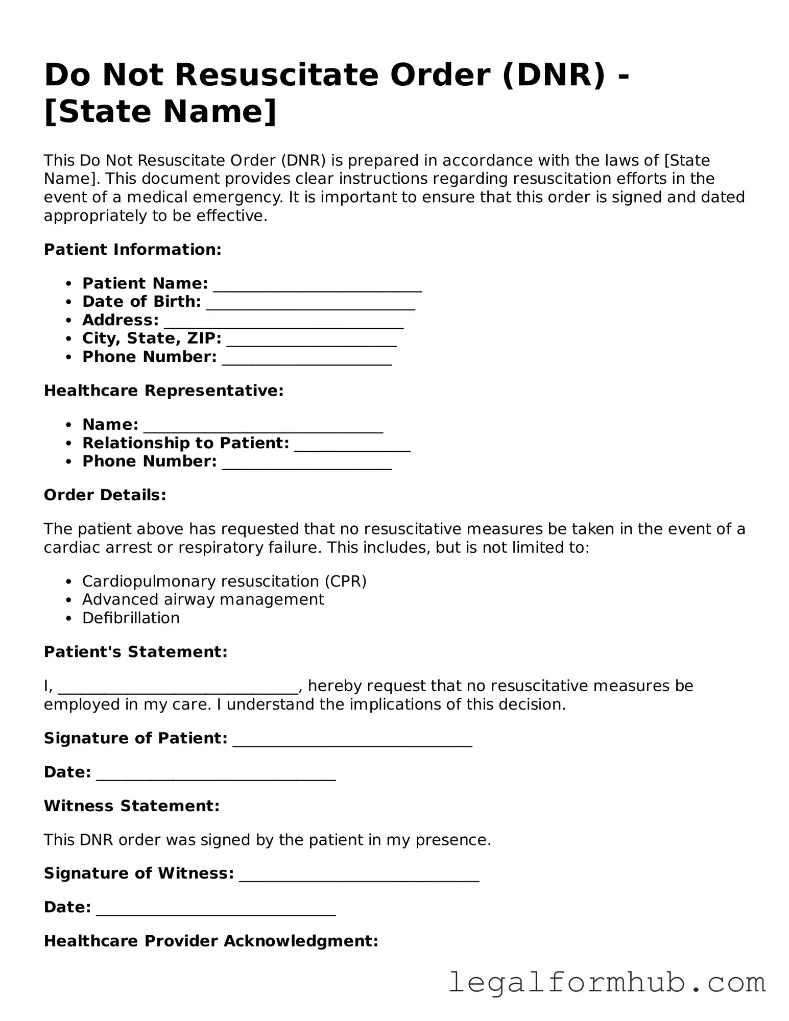 Printable Do Not Resuscitate Order Document