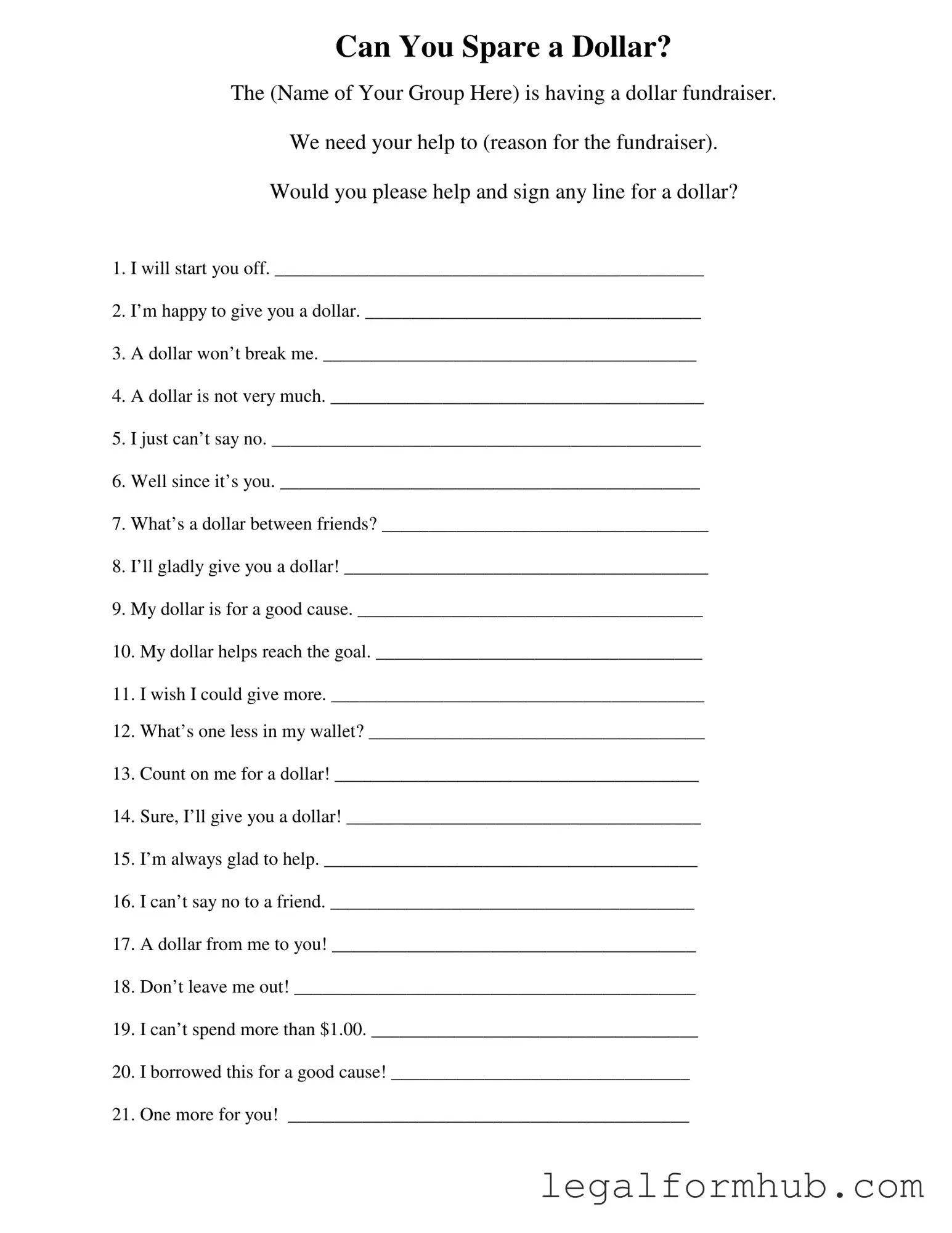 Fill Your Donated A Dollar Form