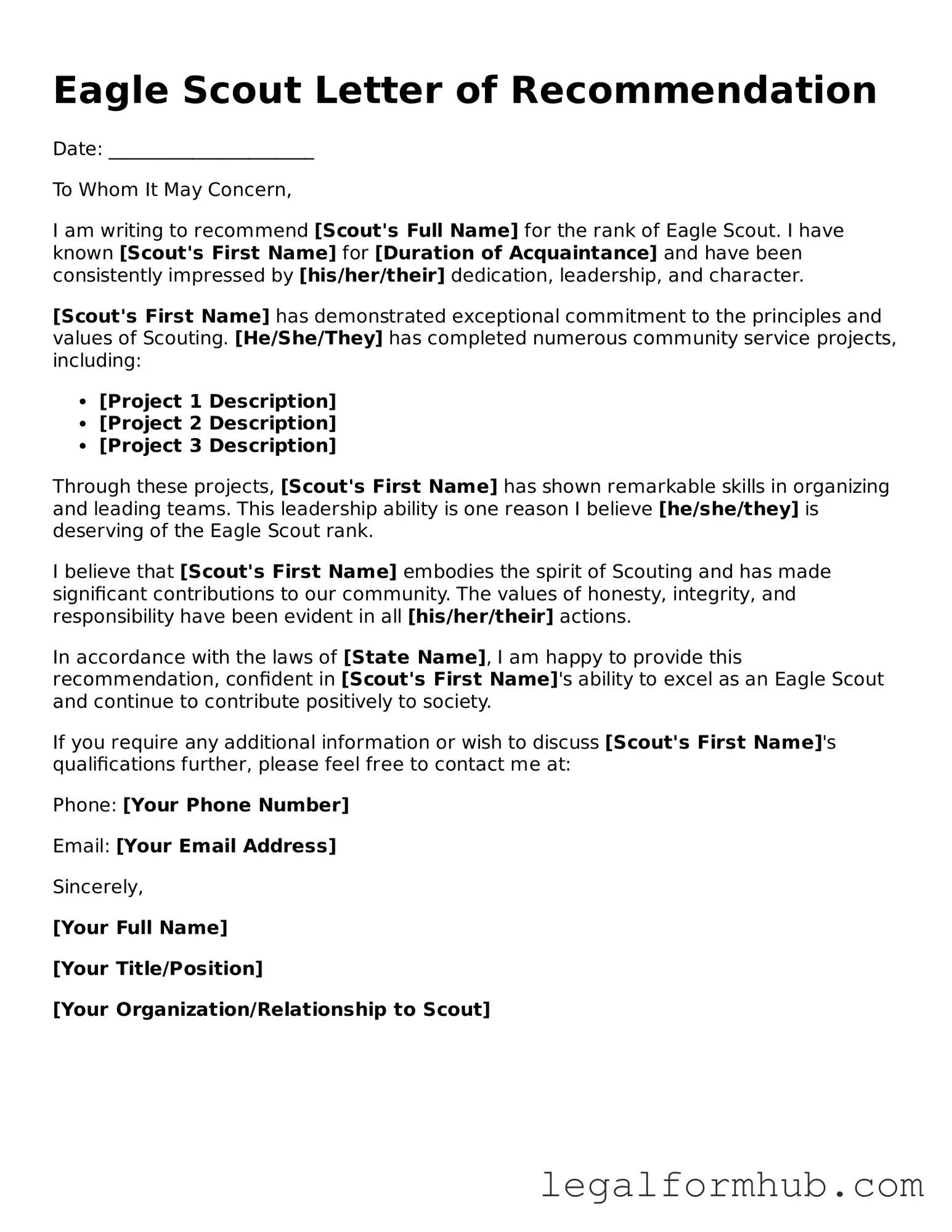 Printable Eagle Scout Letter of Recommendation Document