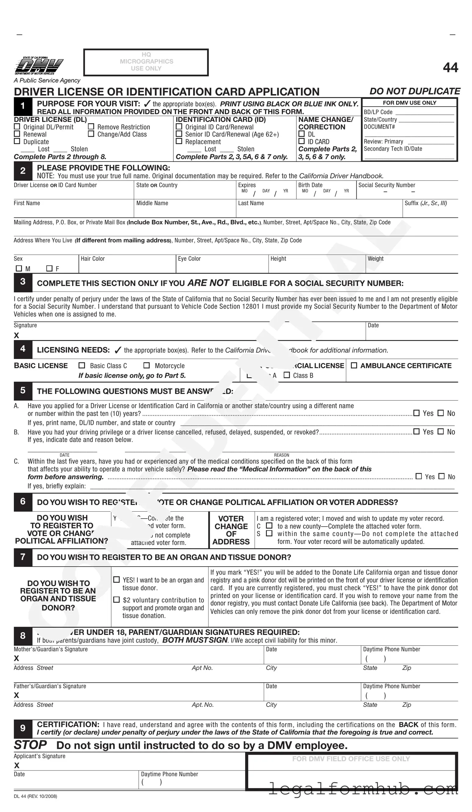 Fill Your Ca Dmv Dl 44 Form