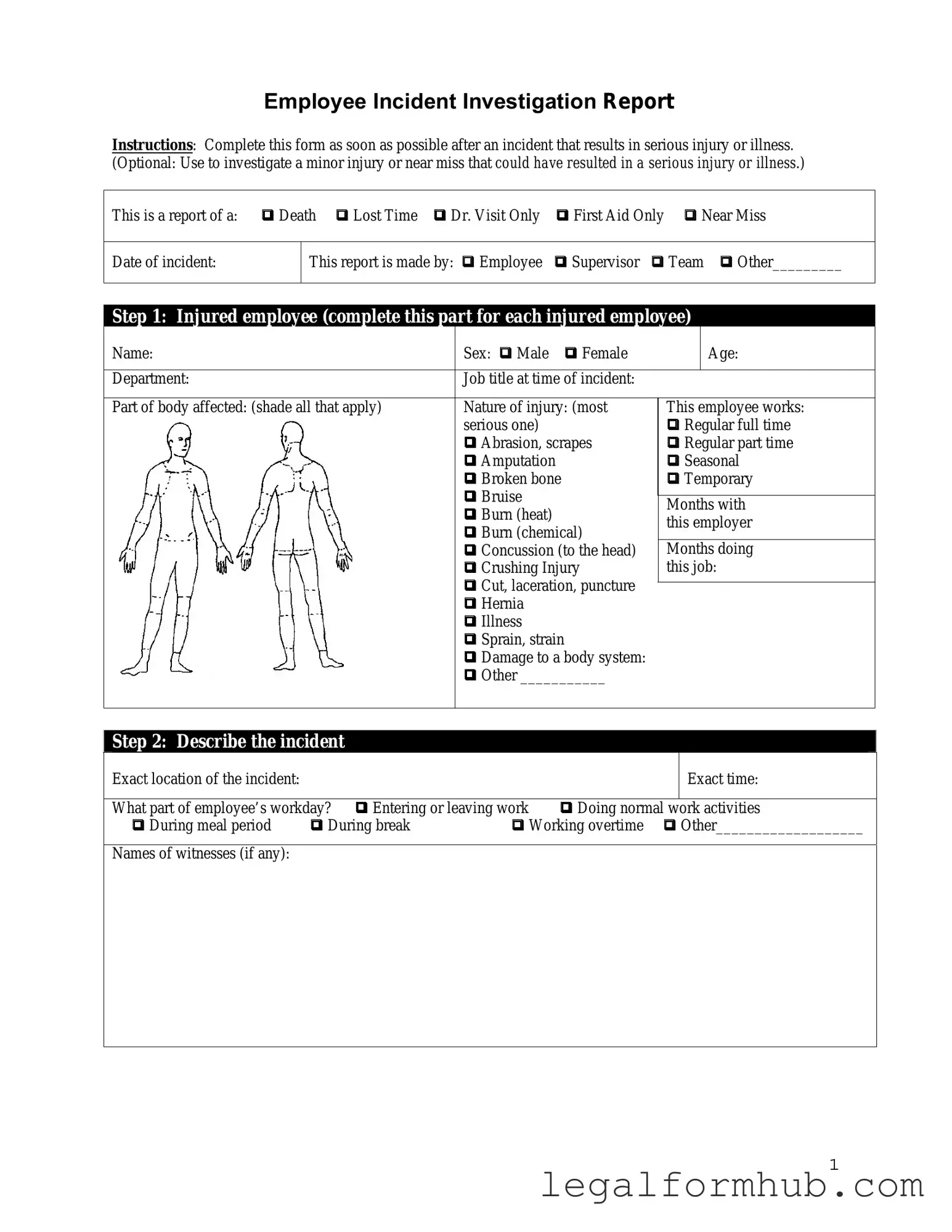 Fill Your Employee Accident Report Form