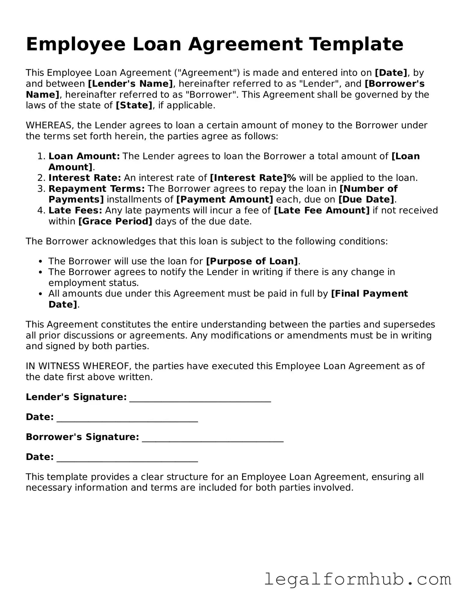 Printable Employee Loan Agreement Document