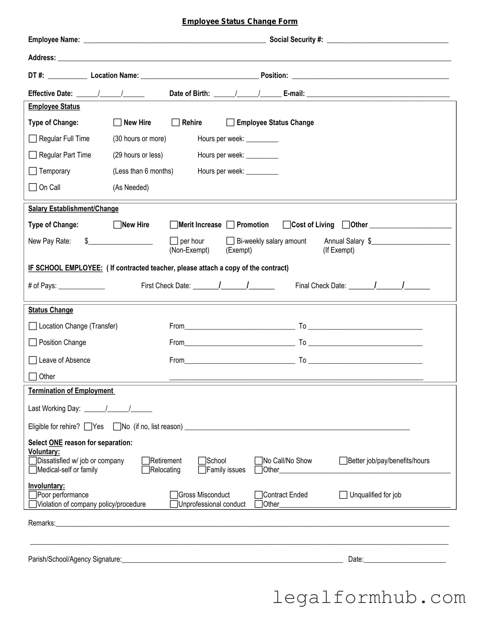 Fill Your Employee Status Change Form