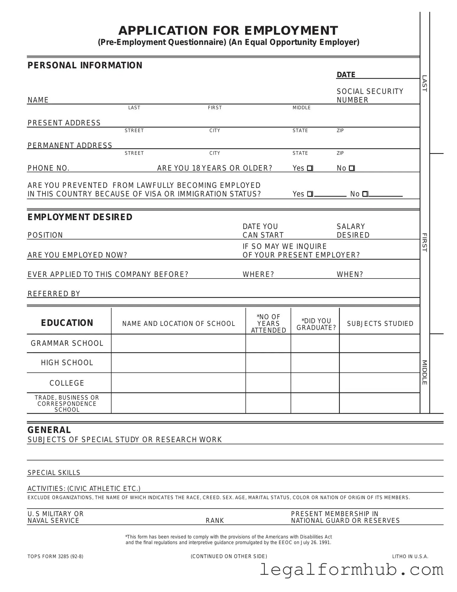 Fill Your Employment Application Pdf Form