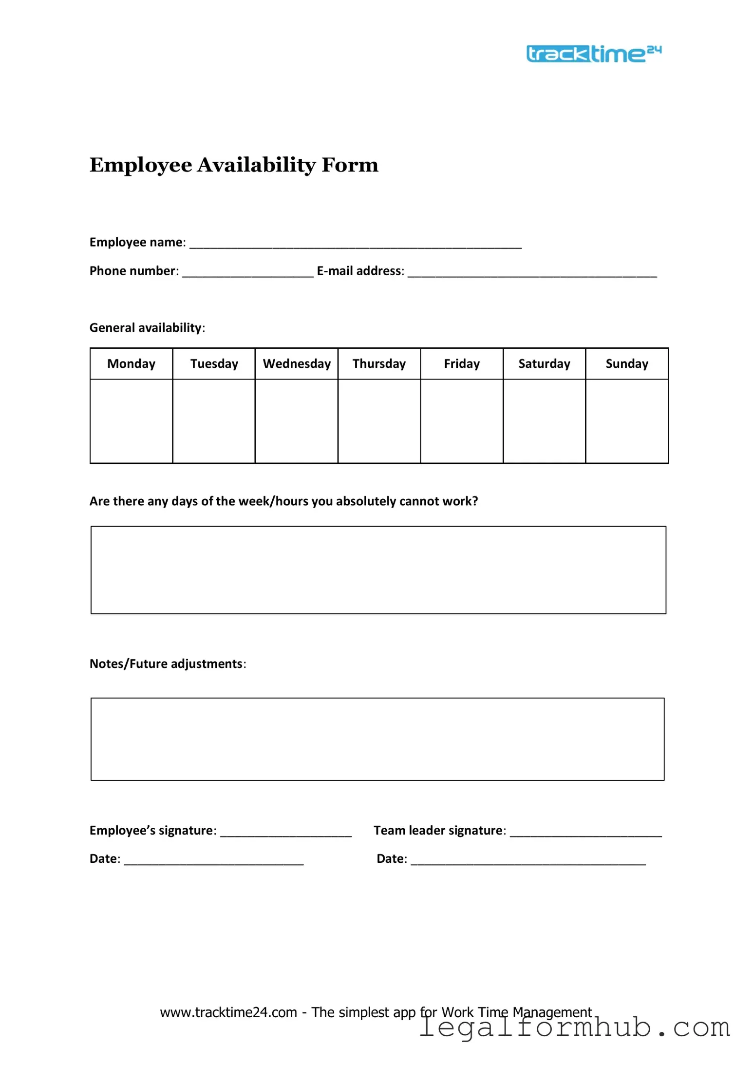 Fill Your Employee Availability Form