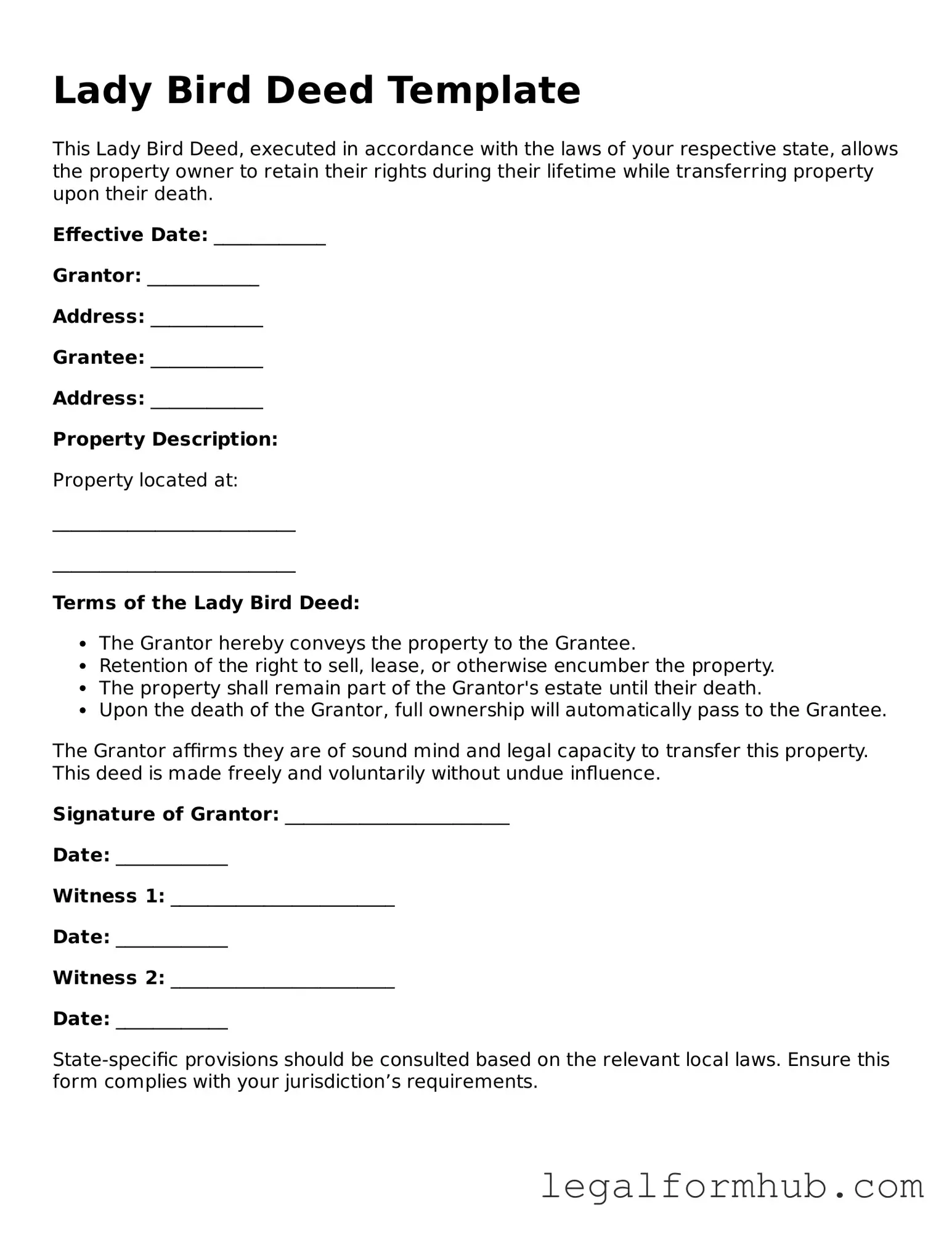 Printable Lady Bird Deed Document