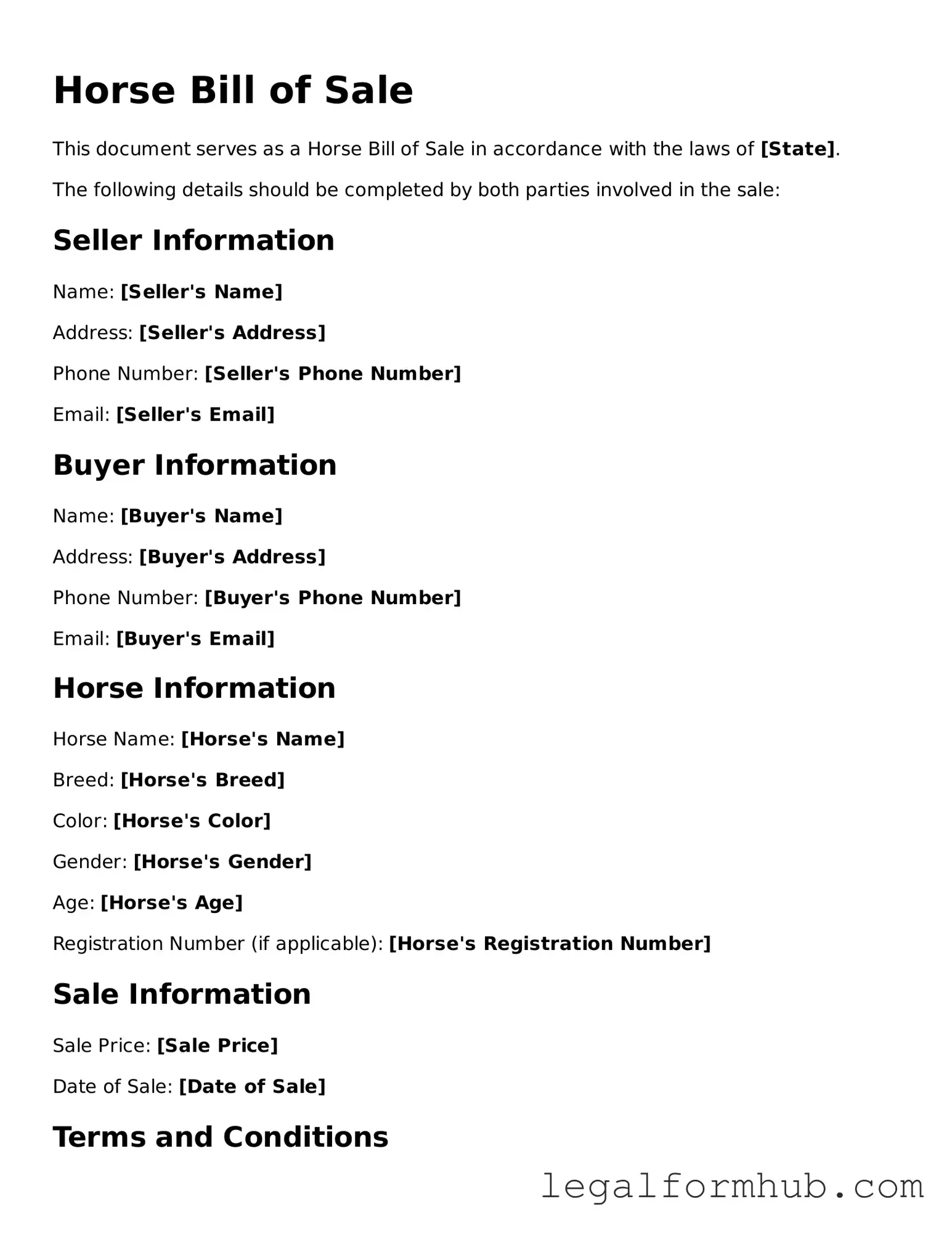 Printable Horse Bill of Sale Document