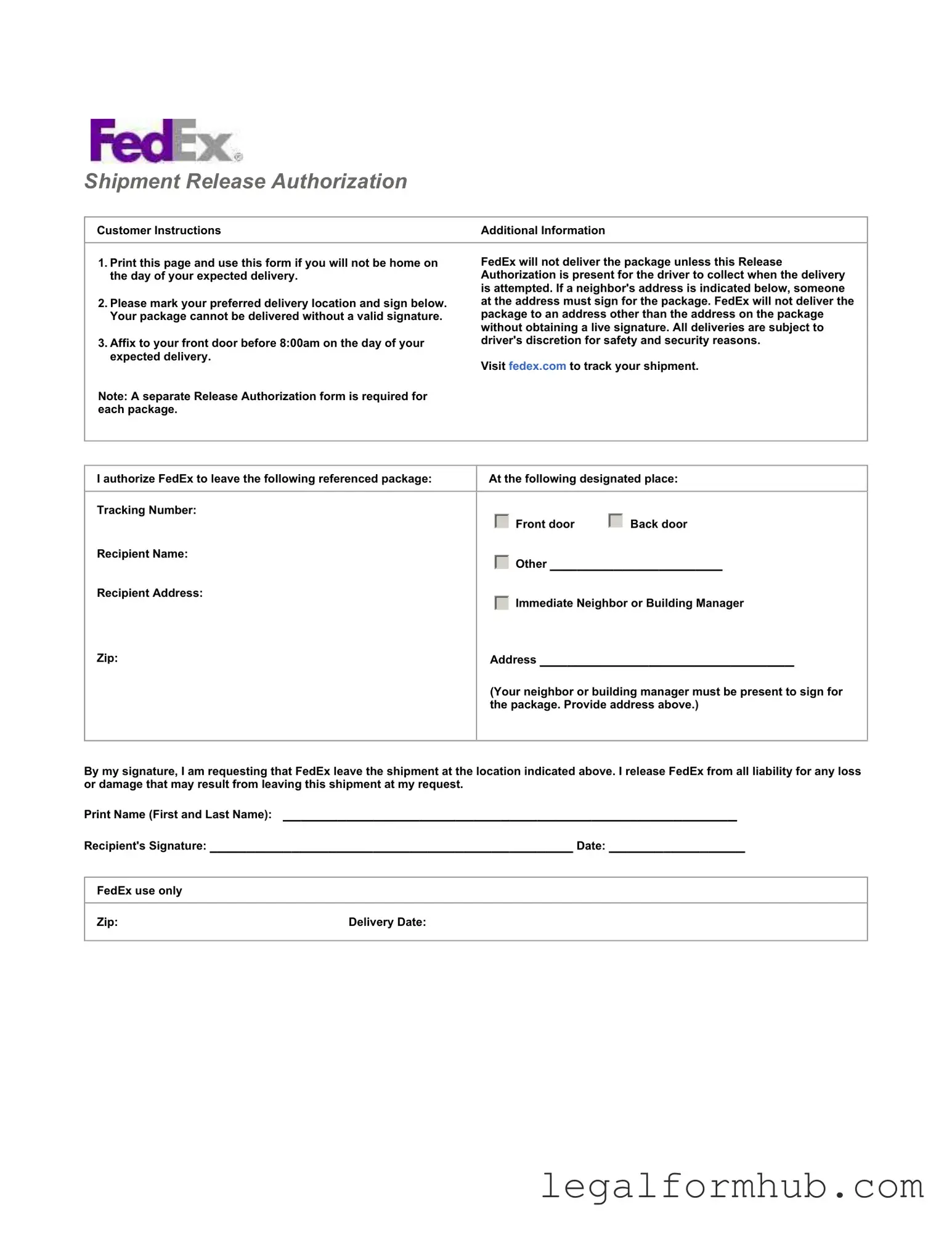 Fill Your Fedex Release Form