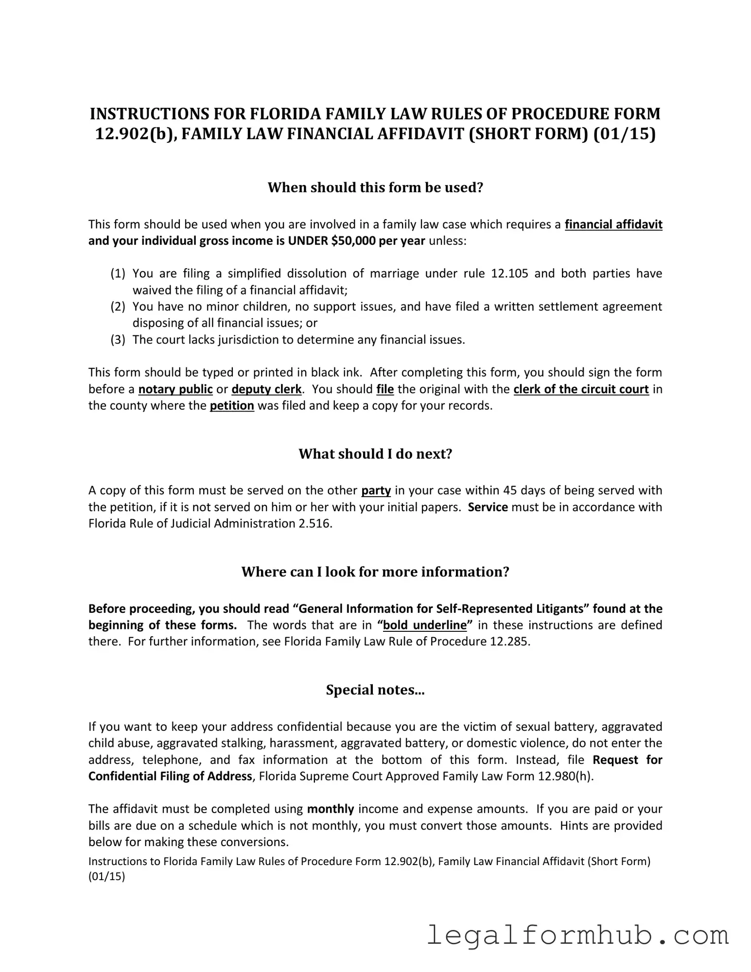 Fill Your Florida Financial Affidavit Short 12.902(b) Form