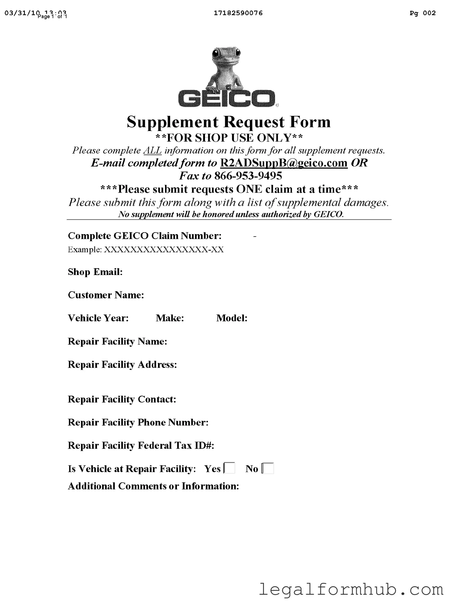 Fill Your Geico Supplement Request Form