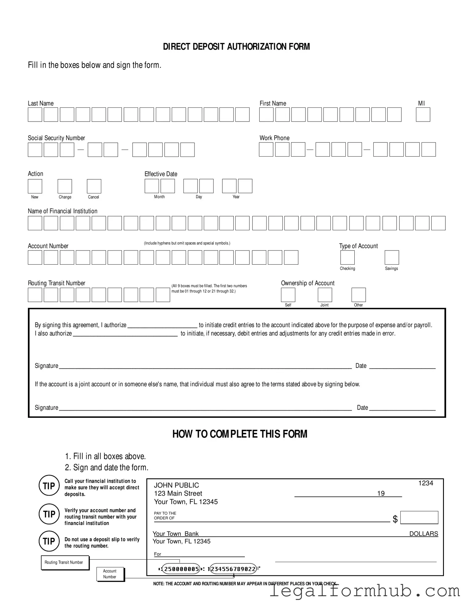 Fill Your Generic Direct Deposit Form
