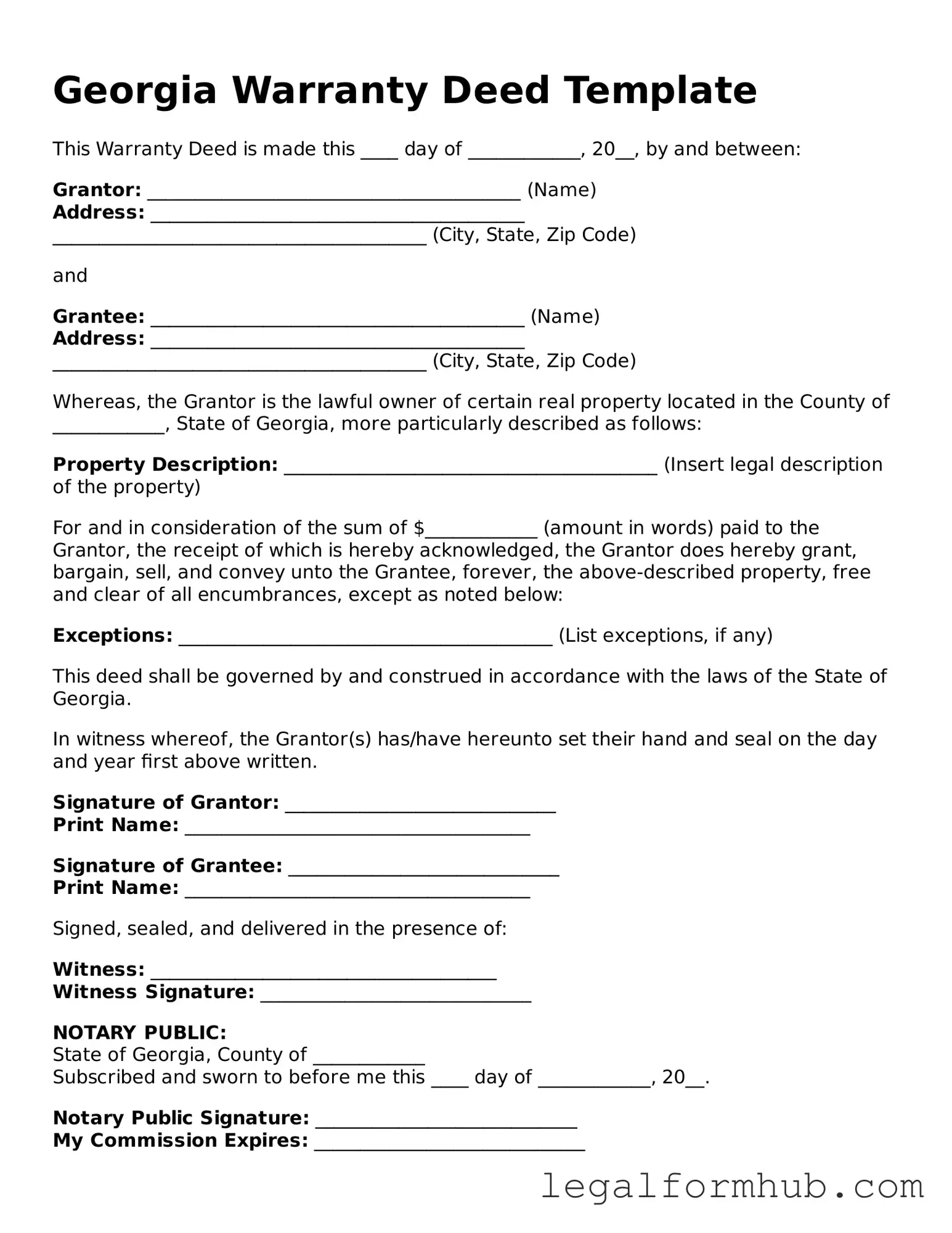 Free  Deed Template for Georgia