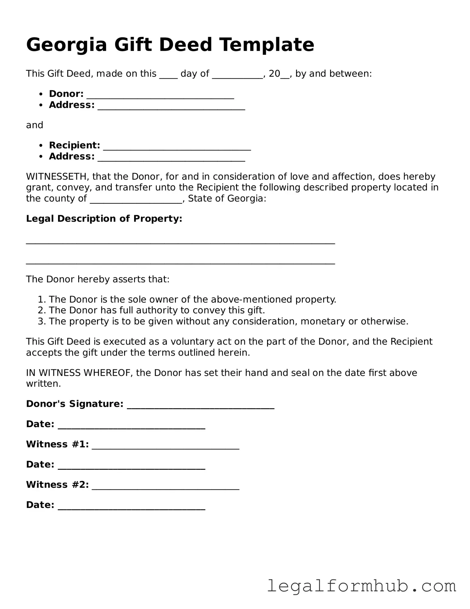 Free  Gift Deed Template for Georgia