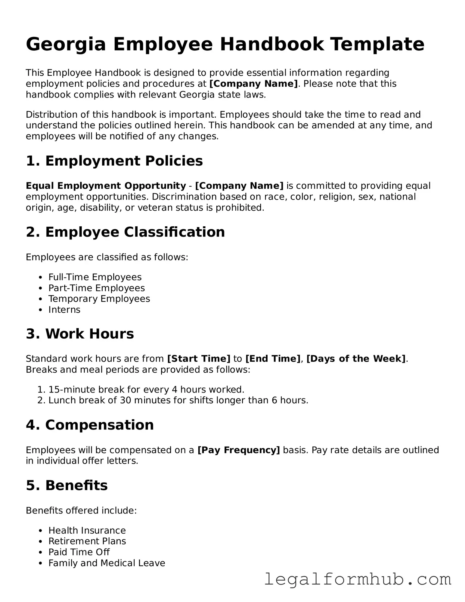 Free  Employee Handbook Template for Georgia