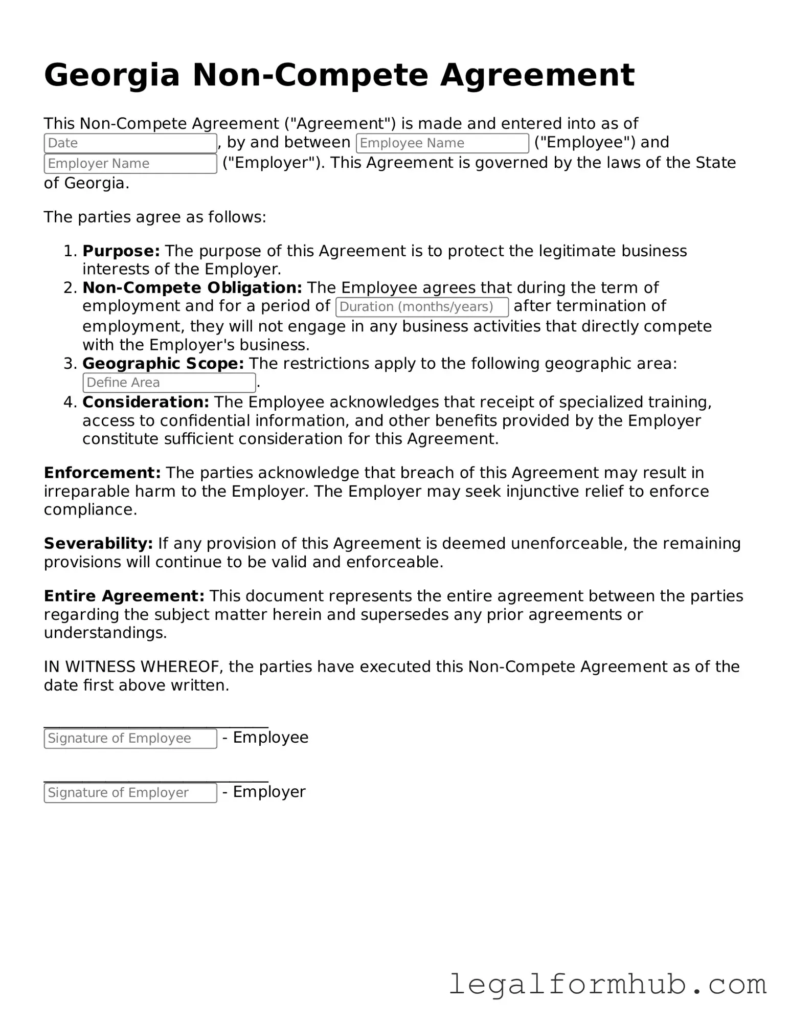 Free Non-compete Agreement Template for Georgia