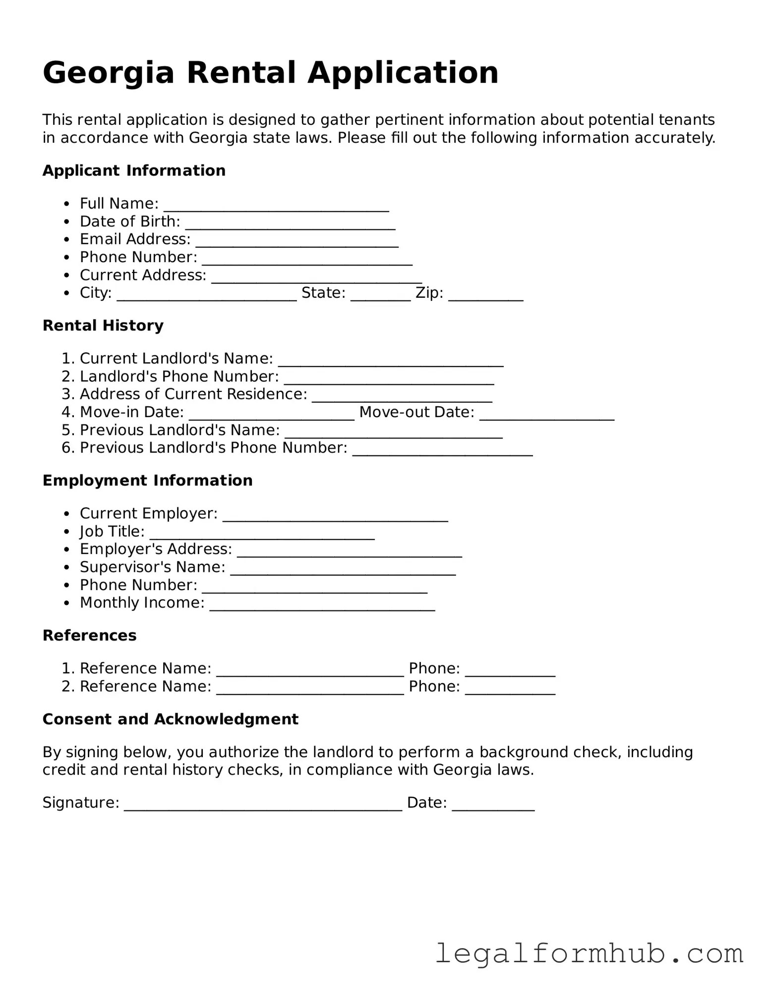 Free  Rental Application Template for Georgia