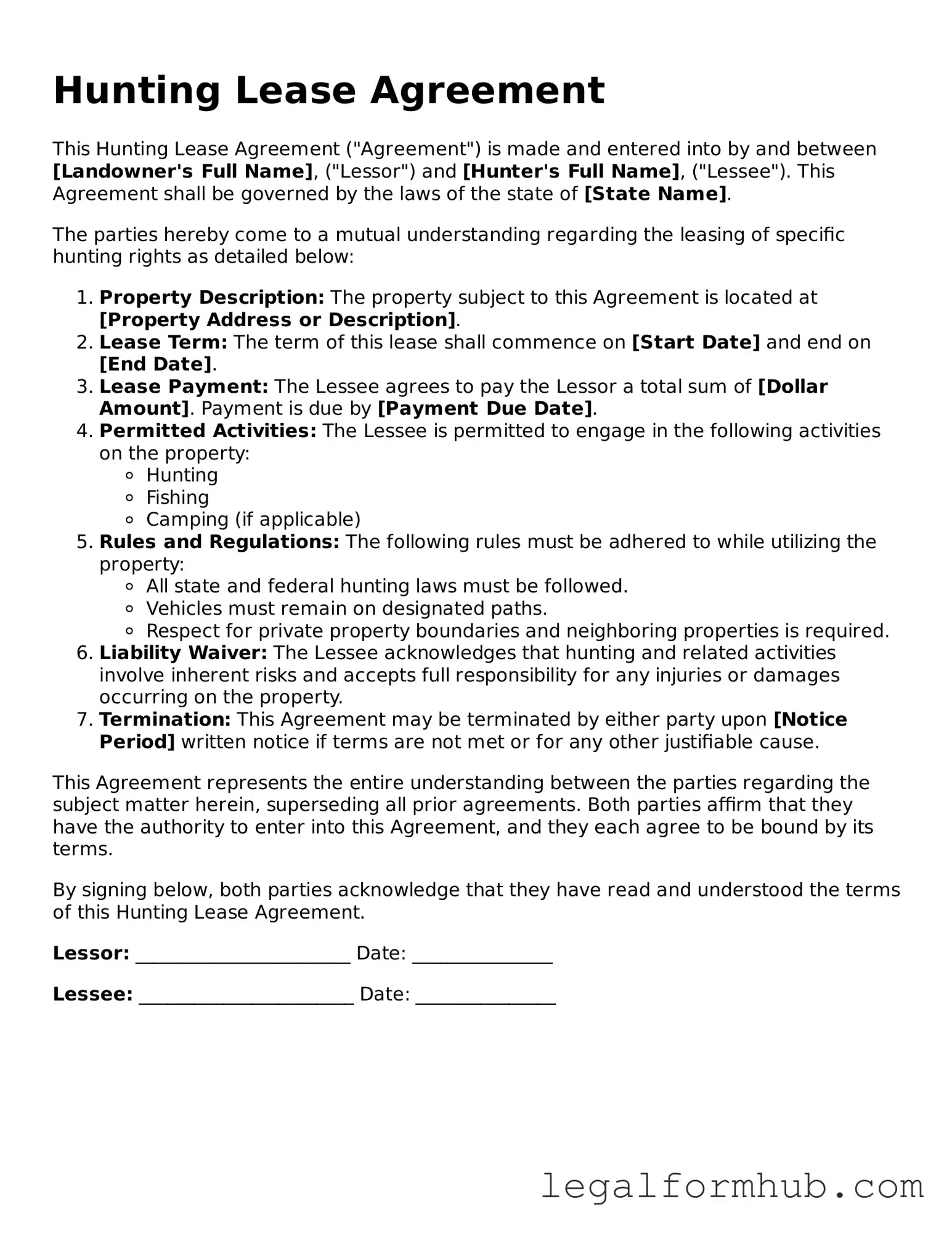 Printable Hunting Lease Agreement Document