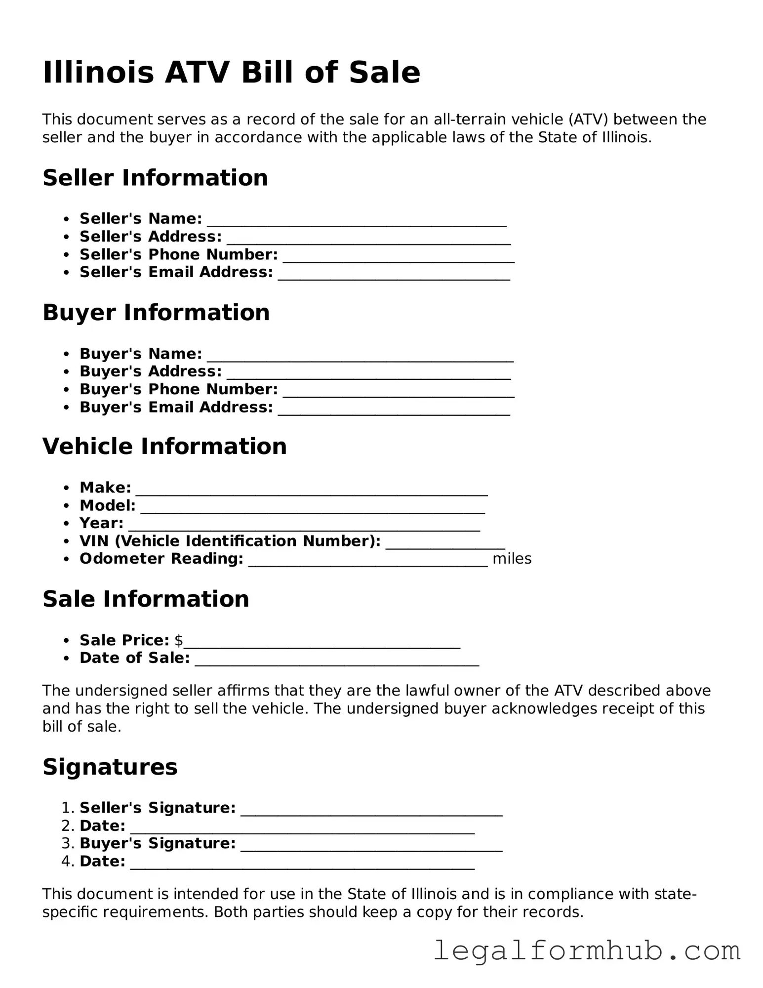 Free ATV Bill of Sale Template for Illinois