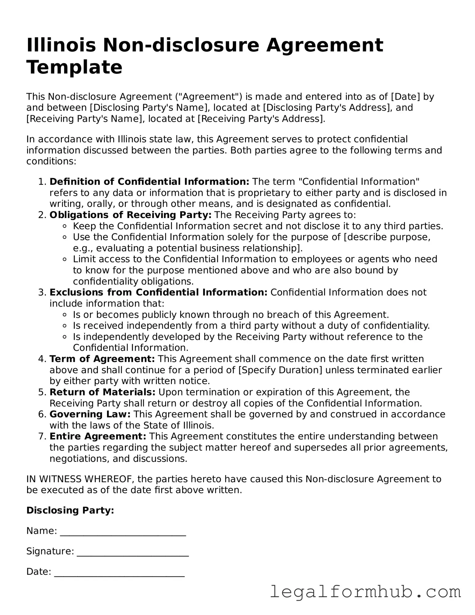 Free  Non-disclosure Agreement Template for Illinois