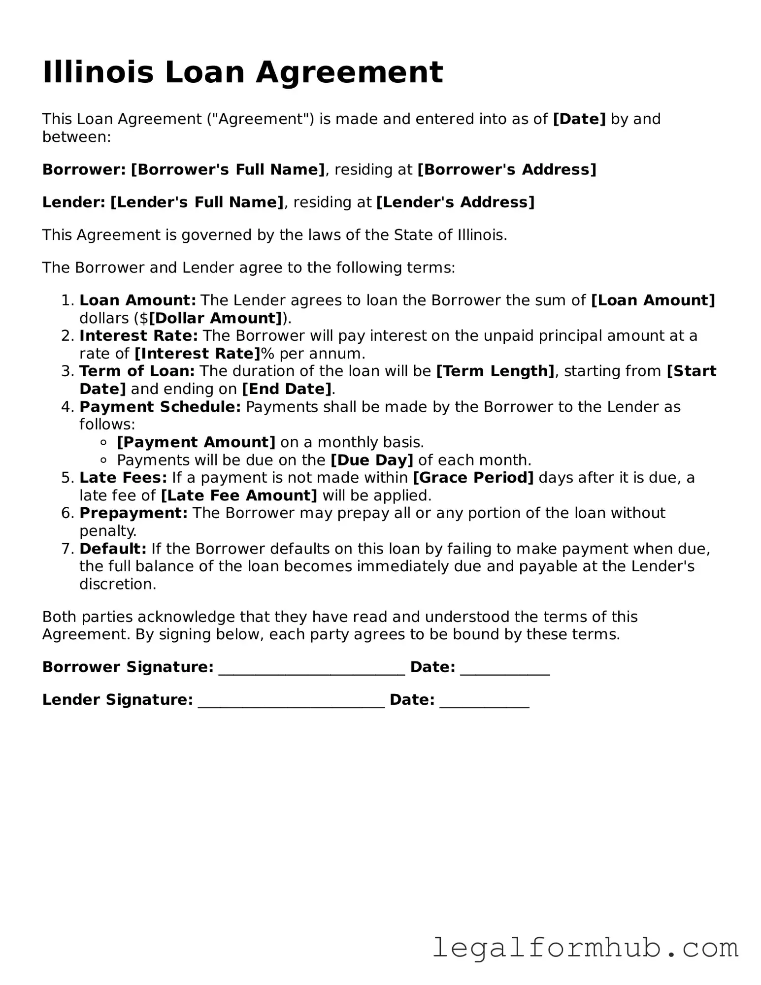 Free  Loan Agreement Template for Illinois