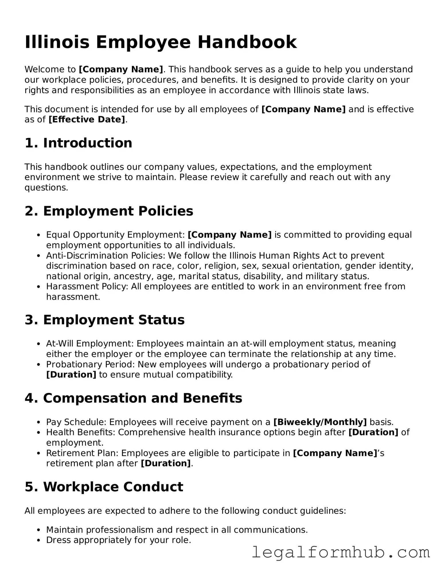 Free  Employee Handbook Template for Illinois