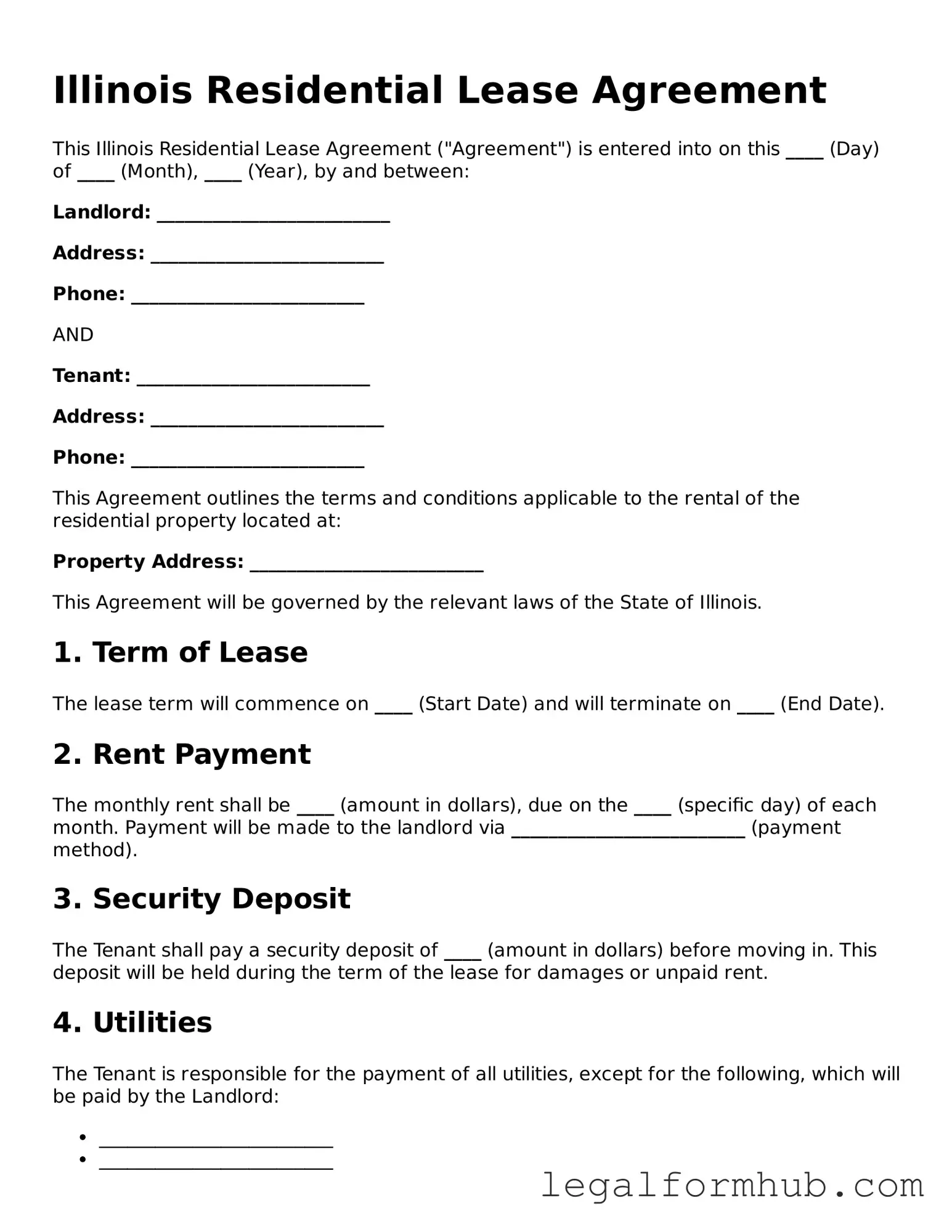 Free  Residential Lease Agreement Template for Illinois