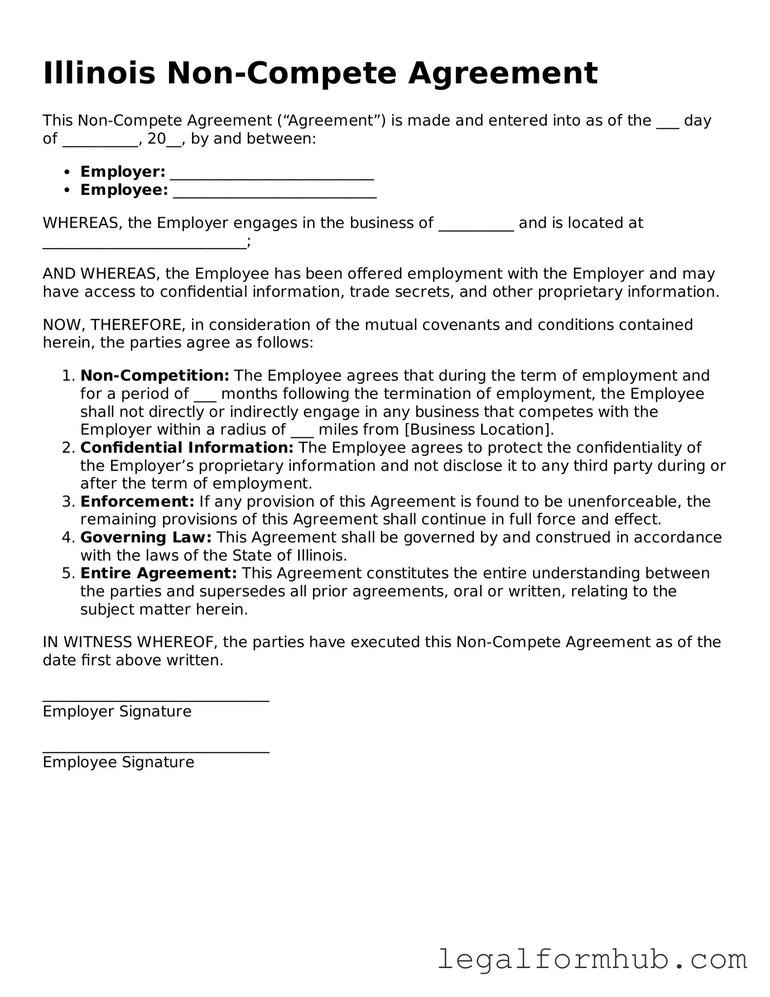 Free  Non-compete Agreement Template for Illinois