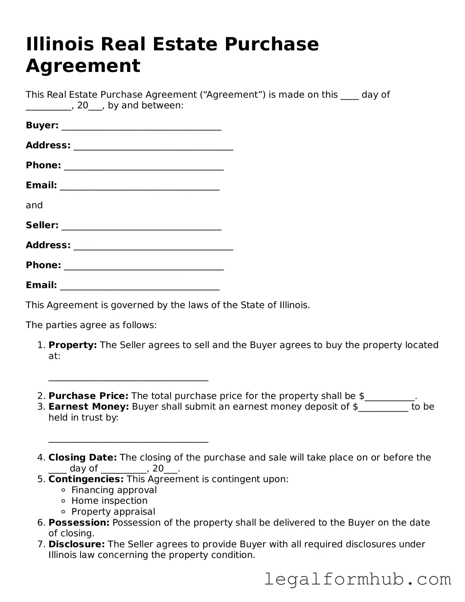 Free  Real Estate Purchase Agreement Template for Illinois