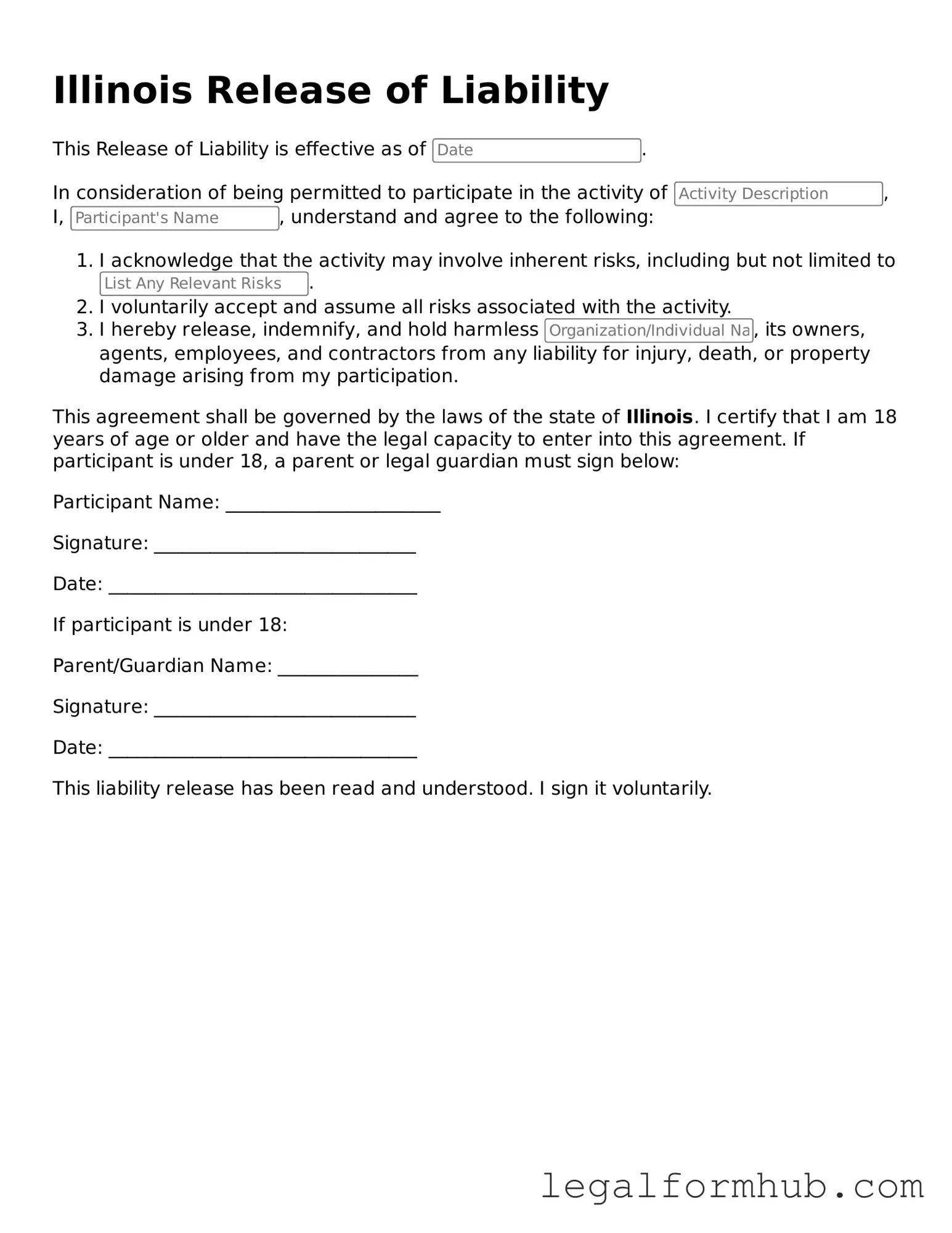 Free  Release of Liability Template for Illinois